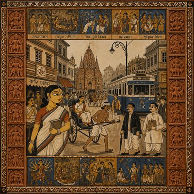 urban street with city activity — Bengal Art Style