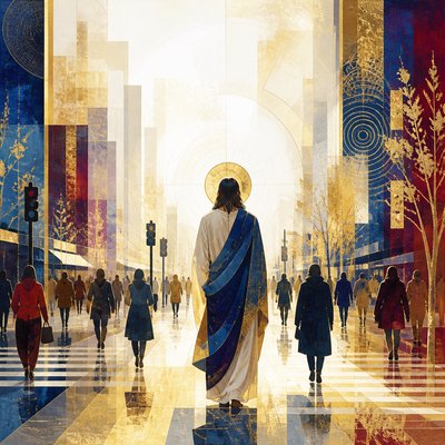 urban street with city activity — Contemporary Religious Art