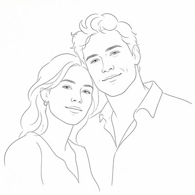 portrait of two people together — Contour Line Drawing Style