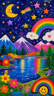 a tranquil mountain lake beneath a starry night sky, no people, no text