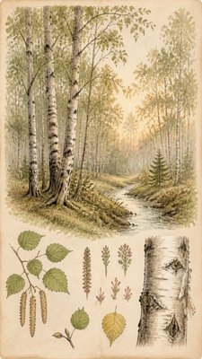 a serene birch forest in soft morning light, no people, no text