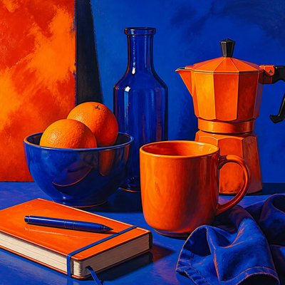 still life with everyday objects — Complementary Color Art Style