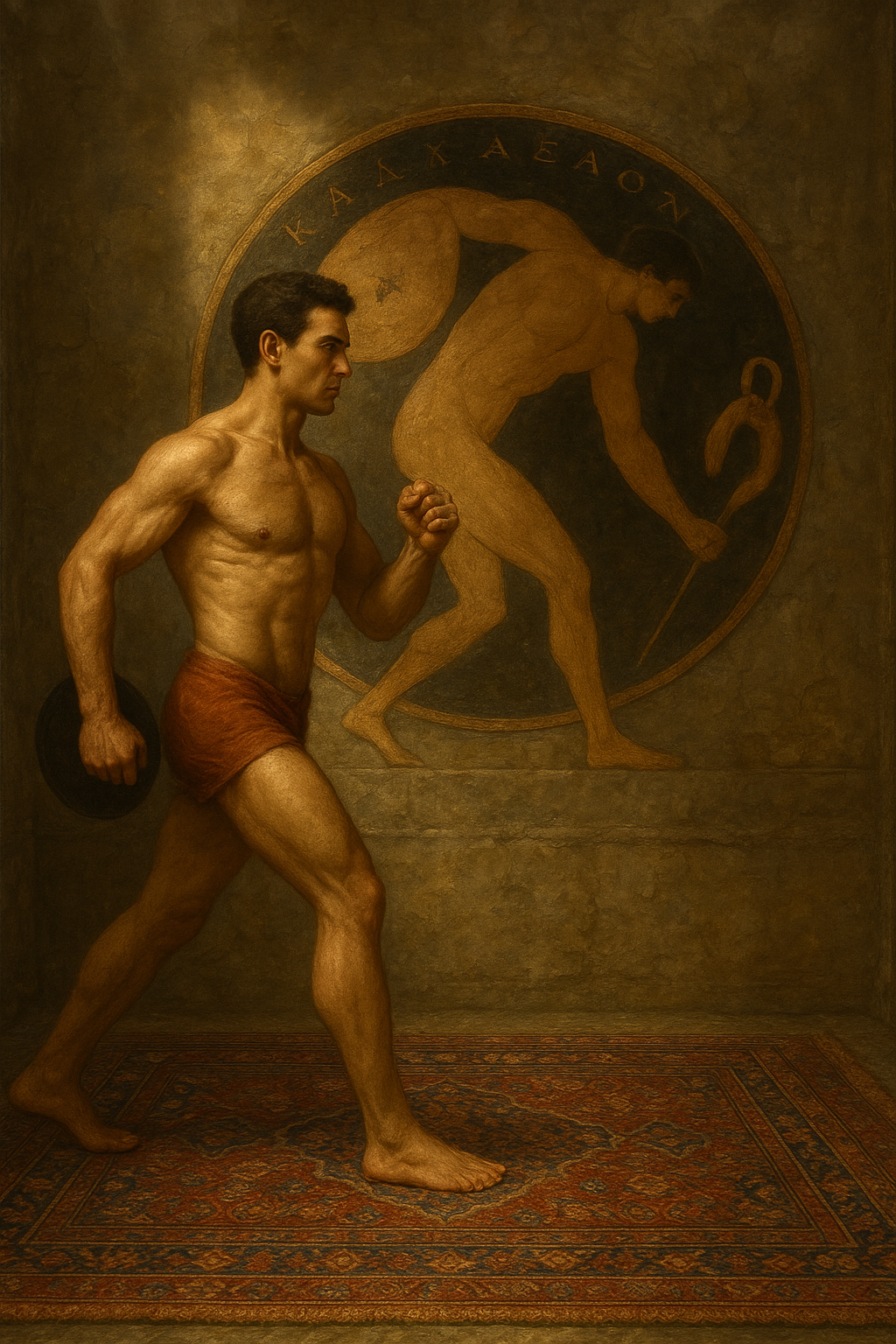 a painting of a man holding a paddle