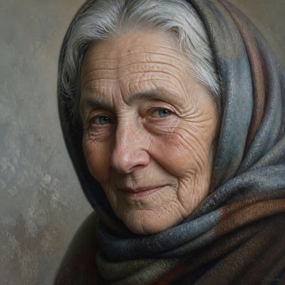 close-up portrait of an elderly person with expressive weathered features