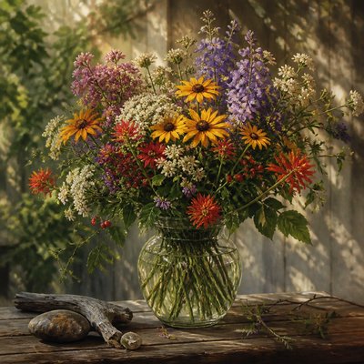 bouquet of flowers in a glass vase