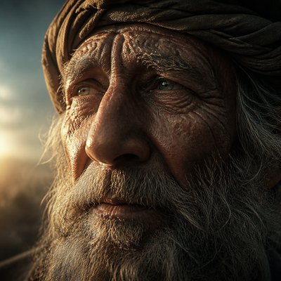 close-up portrait of an elderly person with expressive weathered features