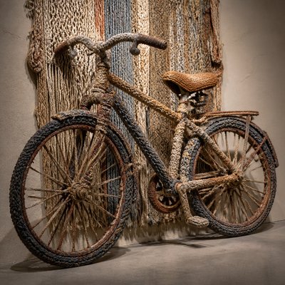 bicyle resting against a wall — Fiber Art Style