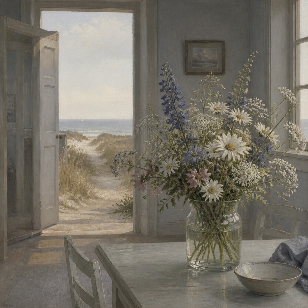 bouquet of flowers in a glass vase — Danish Art Style