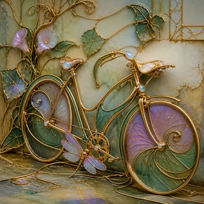 bicyle resting against a wall — Art Nouveau Jewelry Design