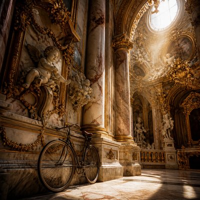 bicyle resting against a wall — Baroque Architecture