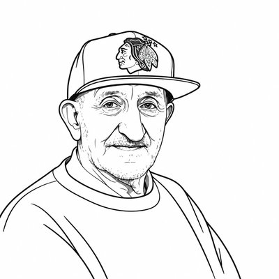 a drawing of a man wearing a hat