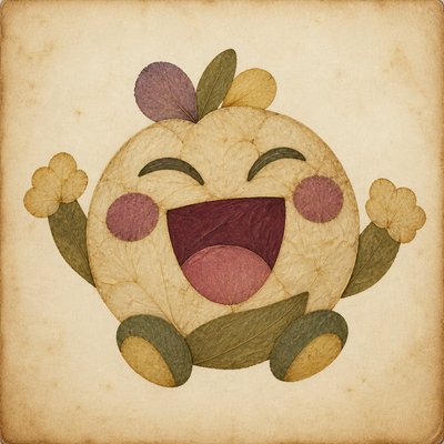 an exaggerated laughing face of an original round mascot character, bold and readable at small size, plain background, no text
