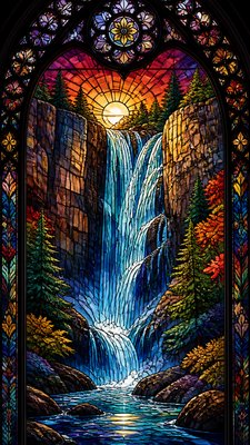 towering waterfall cascading down a cliff