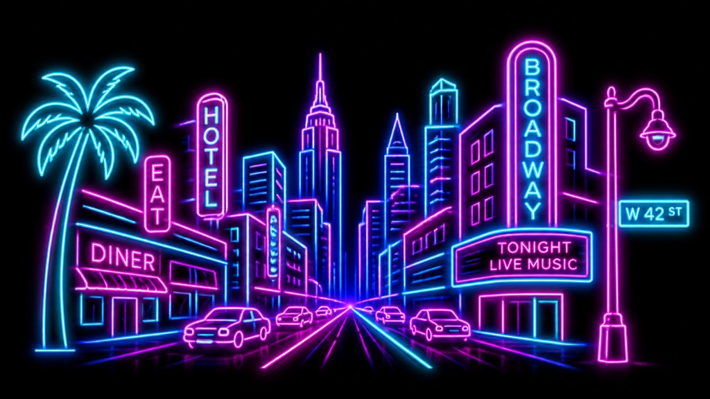 bustling city street panorama at dusk