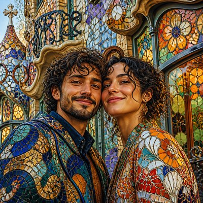 portrait of two people together — Barcelona Art Style