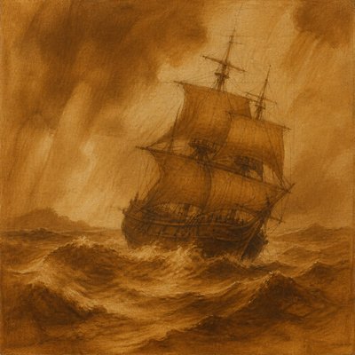 sailing ship on a stormy sea