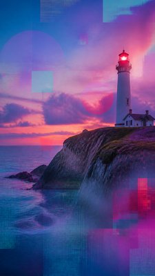 a lone lighthouse on a cliff at dusk under a dramatic sky, no text or lettering