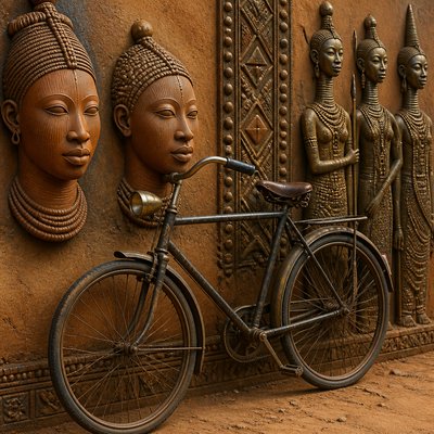 bicyle resting against a wall — Ife Art Style