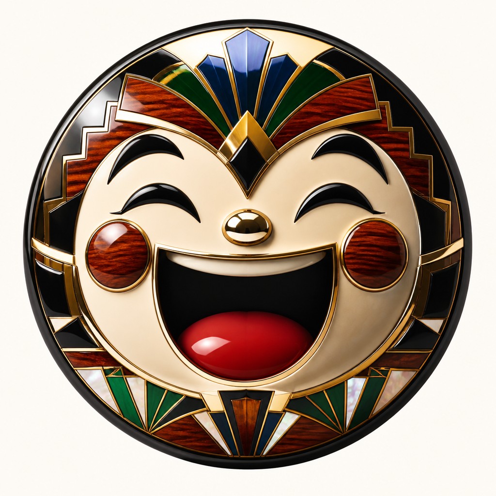 an exaggerated laughing face of an original round mascot character, bold and readable at small size, plain background, no text