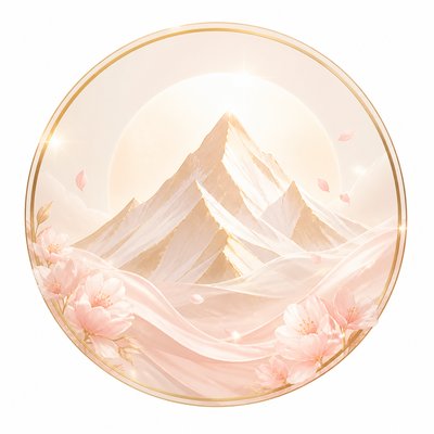 an emblem of a mountain peak inside a circle, simple bold shapes on a plain background, no text or lettering