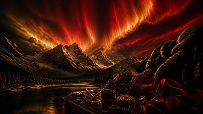 a flowing aurora over snowy peaks, wide sweeping composition, no people, no text