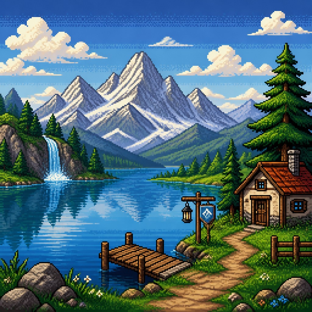 serene landscape with mountains and water
