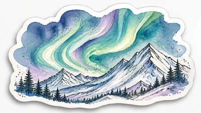a flowing aurora over snowy peaks, wide sweeping composition, no people, no text