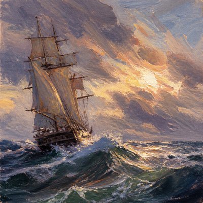 sailing ship on a stormy sea
