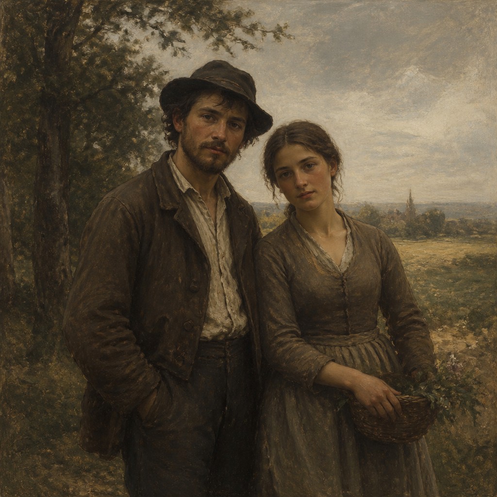 portrait of two people together — Barbizon School Art Style