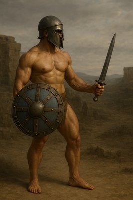 a painting of a man with a sword and a helmet
