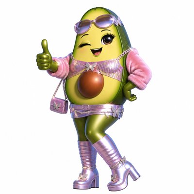 a happy avocado character giving a thumbs up, bold readable design on a plain background, no text