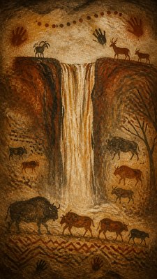 towering waterfall cascading down a cliff