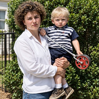 a woman holding a young boy in her arms