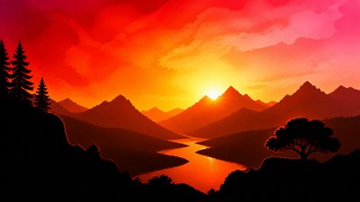 a vast valley with a river winding toward distant mountains at sunrise, no people, no text