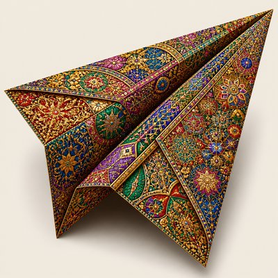 a paper plane, clean minimal composition on a plain background, no text