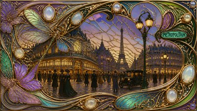 bustling city street panorama at dusk