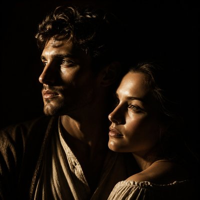 portrait of two people together — Light and Shadow Art Style