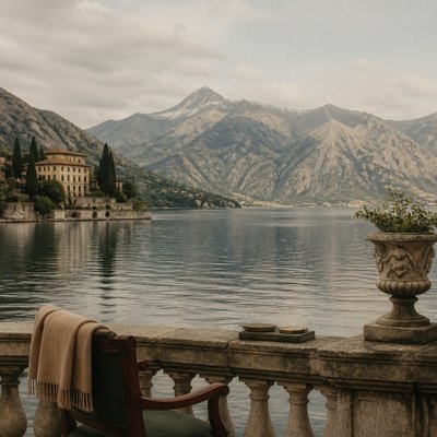 serene landscape with mountains and water