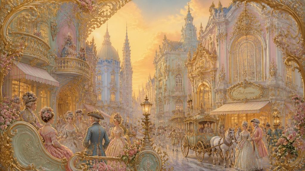 bustling city street panorama at dusk