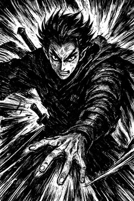 a black and white drawing of a demon
