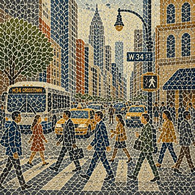 urban street with city activity — Motif Art Style