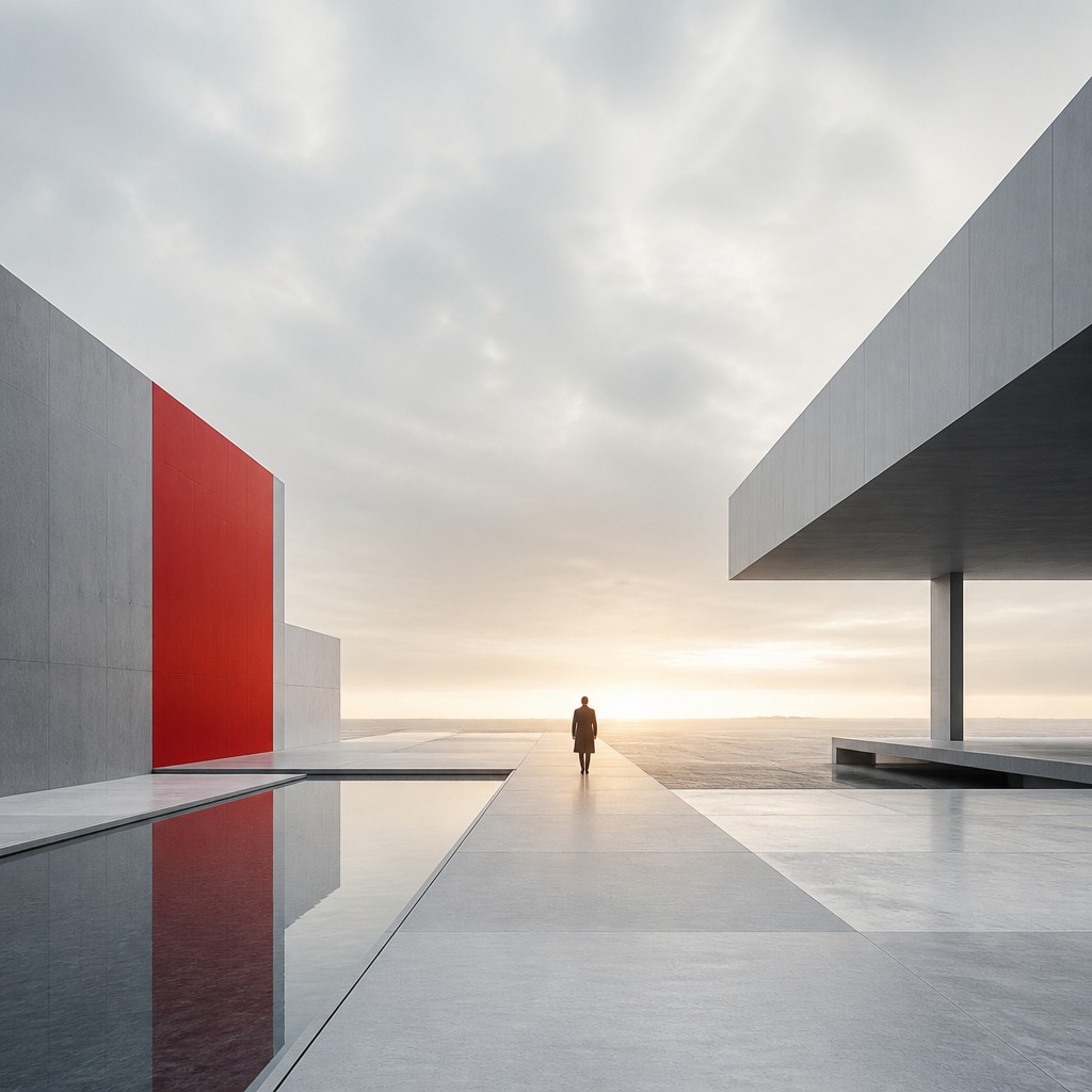 a solitary figure walking toward a glowing horizon across an empty plain, moody atmosphere, no text or lettering