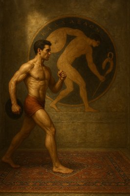 a painting of a man holding a paddle