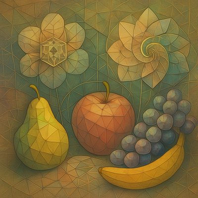 still life arrangement of fruits and flowers
