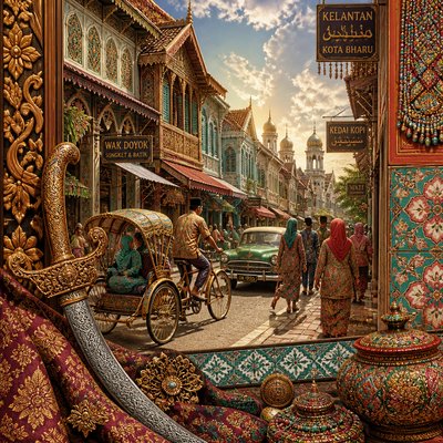 urban street with city activity — Malaysian Art Style