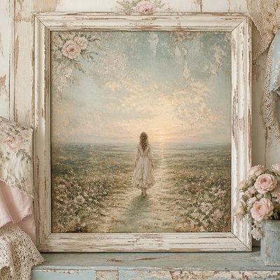 a solitary figure walking toward a glowing horizon across an empty plain, moody atmosphere, no text or lettering