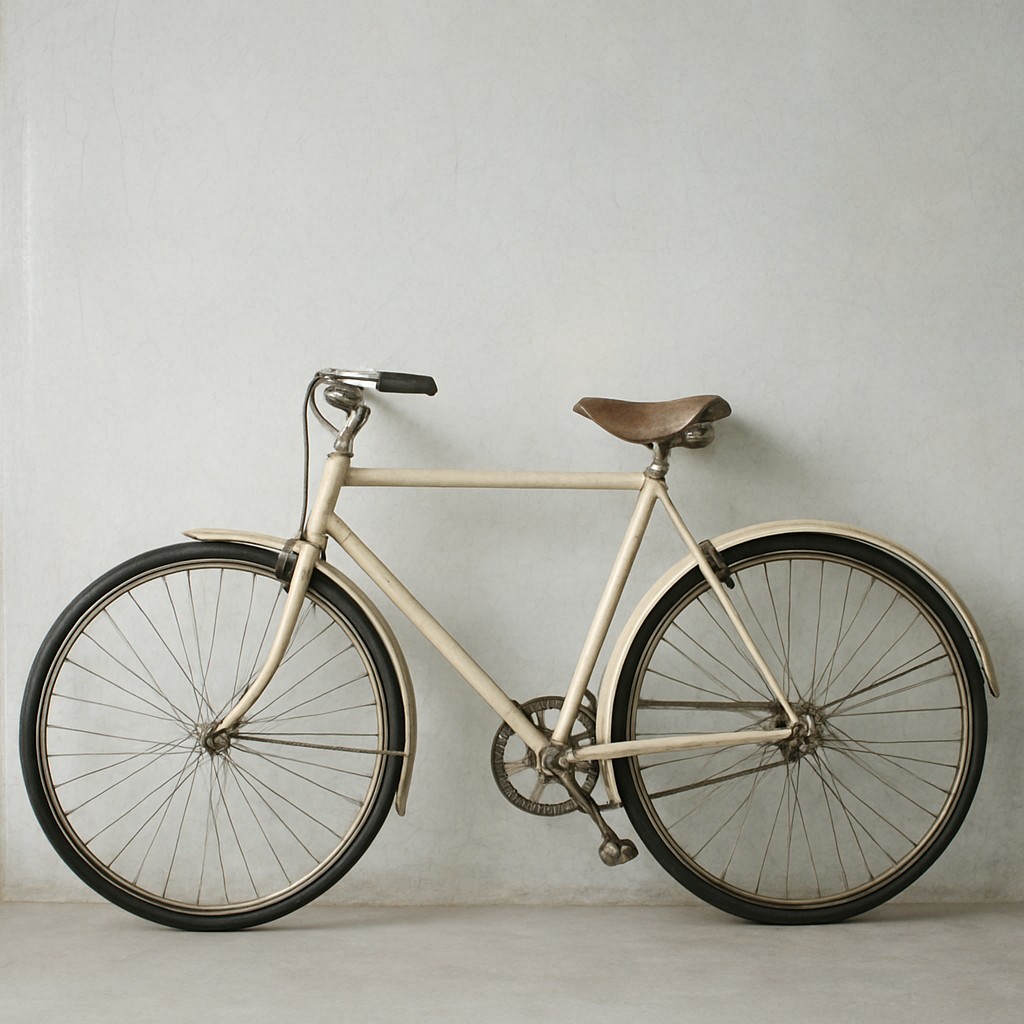bicyle resting against a wall