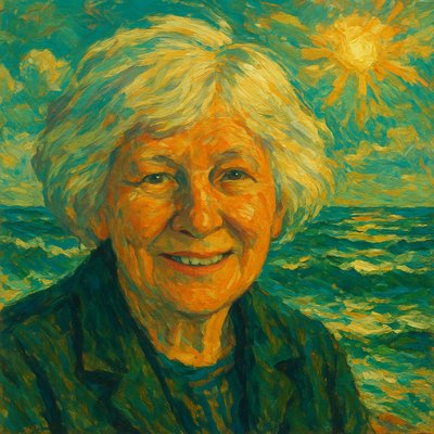 a painting of a woman with white hair