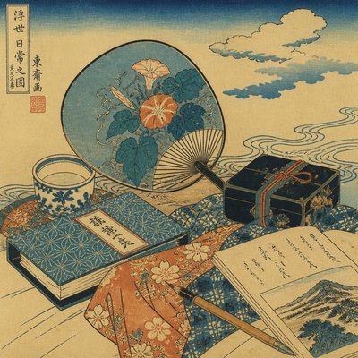 still life with everyday objects — Ukiyo-e Art Style