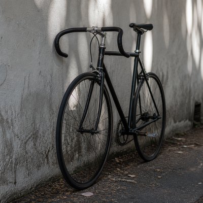 bicyle resting against a wall
